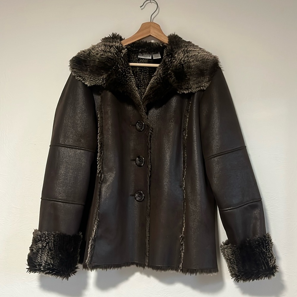 Chico’s faux leather and fur jacket